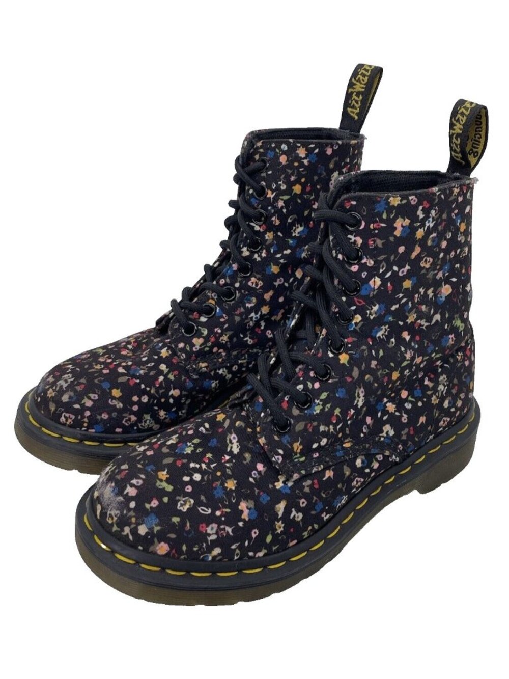 Dr Martens Page Courtney Floral Black Canvas Combat Boots Lace Up Women’s 5